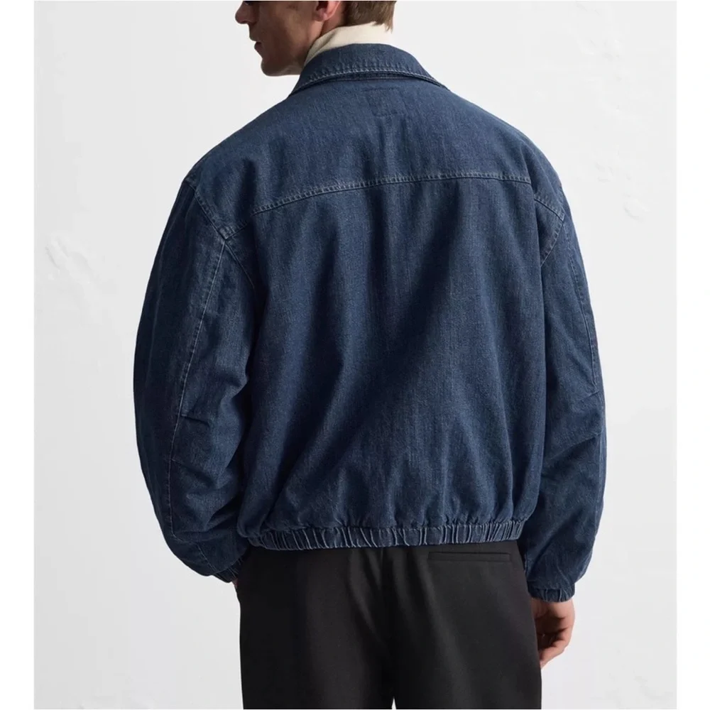 Zara Men’s Quilted Denim Bomber Jacket Blue NWT_2